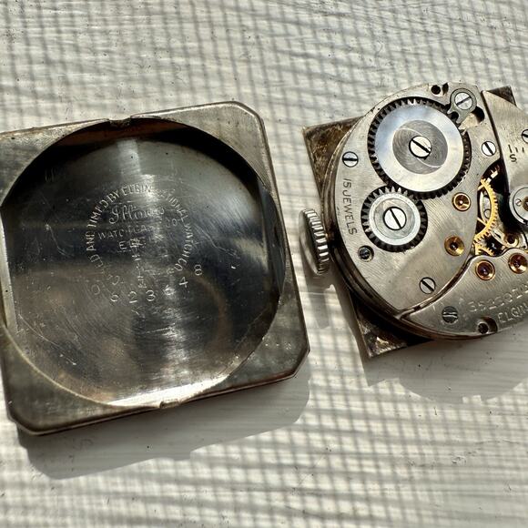 Vintage 30’s Elgin IWC Case 15 Jewels Manual Wind Square Watch Steel FOR PARTS - Picture 4 of 12